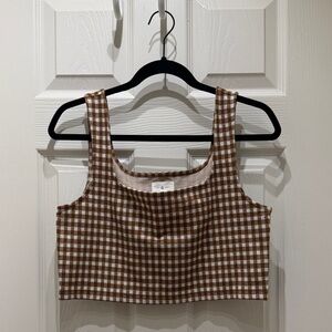 Lou & Grey Brown Checkered Crop Top
